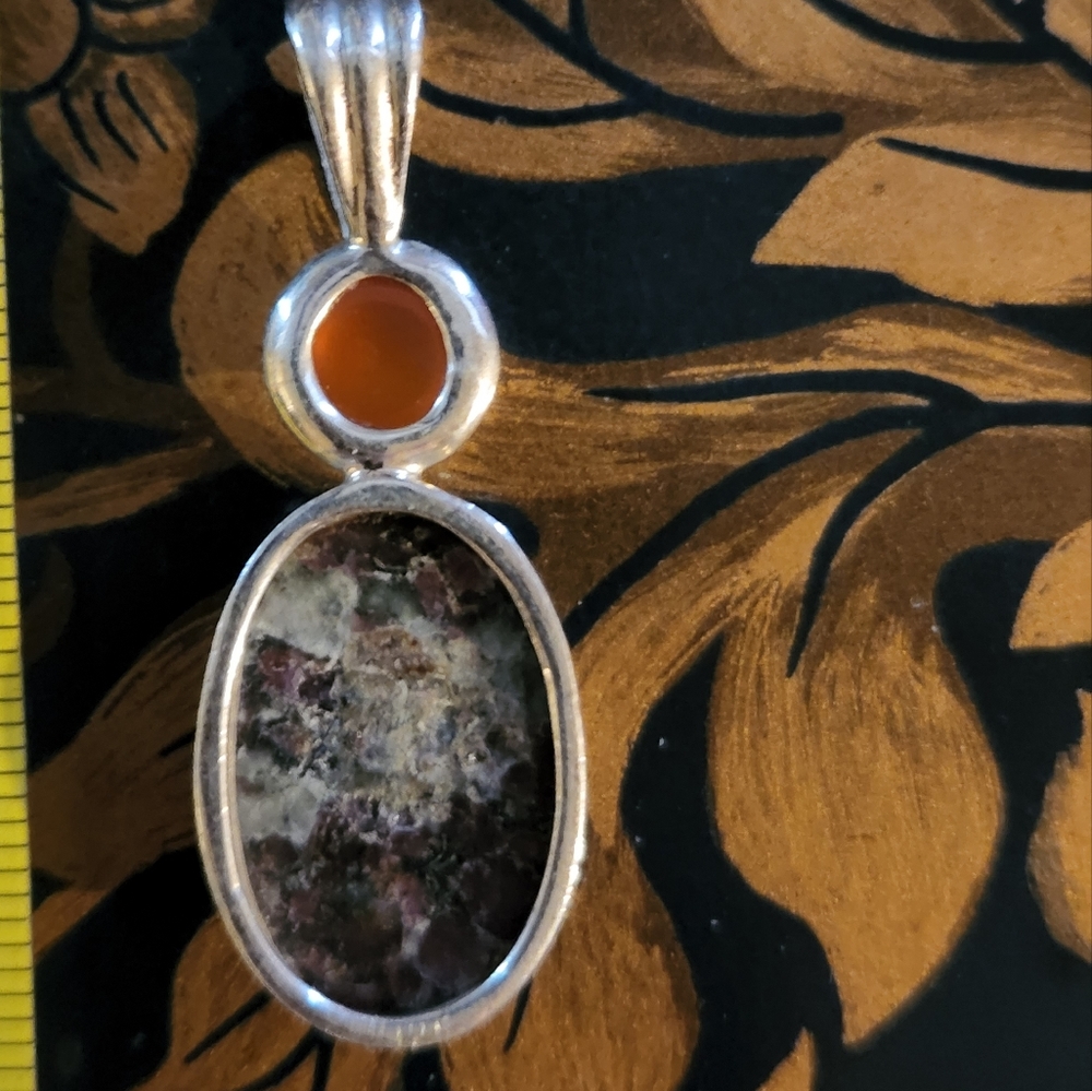 Rubelite & Carnelian Silver pendant - Picture 6 of 10